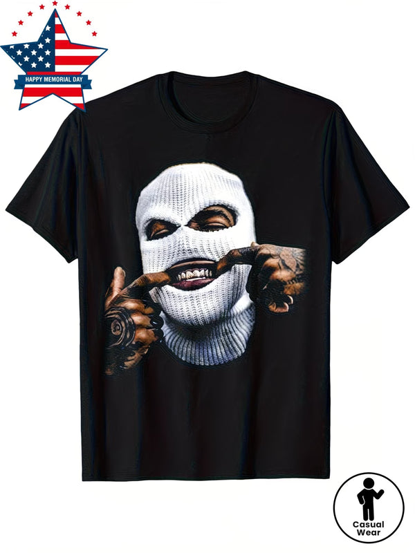 Local WarehouseMen'S Retro 100% Tee Featuring a Hip-Hop Gang Mask And Goggles Design, Heat Transfer Printed for Casual Street Style, Round Neck, Short Sleeves, Regular Fit for Year-Round ComfortOpen in new tab.